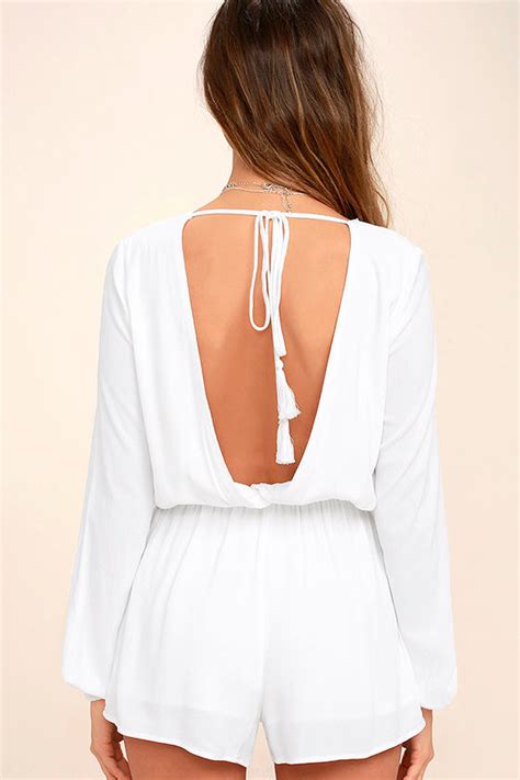 Sexy White Romper Backless Romper Long Sleeve Romper 5400