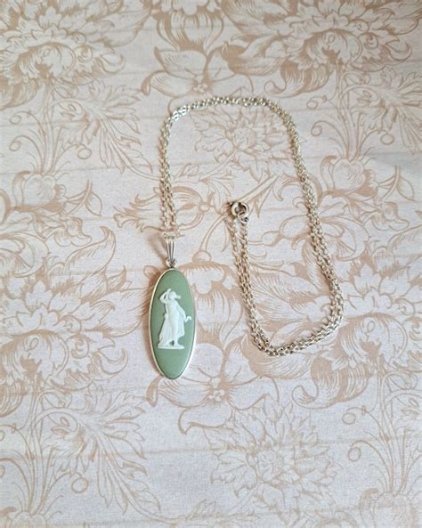 Vintage Sage Green Wedgwood Jasperware Pendant Hygiei Gem