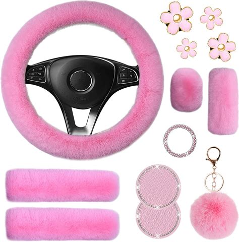 Amazon Pieces Fluffy Steering Wheel Cover Set Luoyoyy Cute Fur