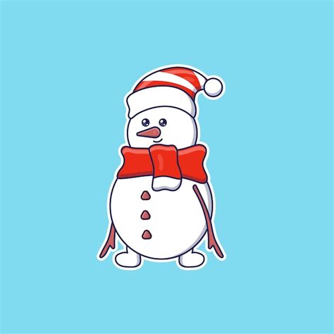 Boneco de neve bonito dos desenhos animados chapéu e cachecol em