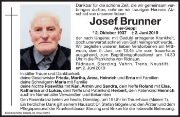 Traueranzeigen Von Josef Brunner Trauer Bz