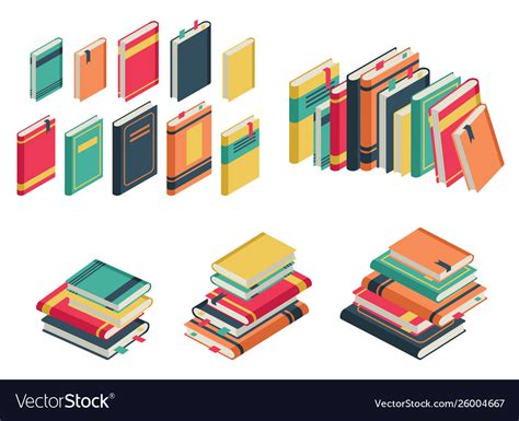 Isometric Book Set Books School Library Royalty Free Vector