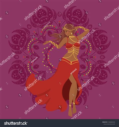 Cartoon Belly Dancer Woman Red Dress Stock Illustration 1966869433