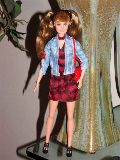 Boss Tall Barbie Fashionista Doll 79 Flat Feet Remix Red Dress Jean