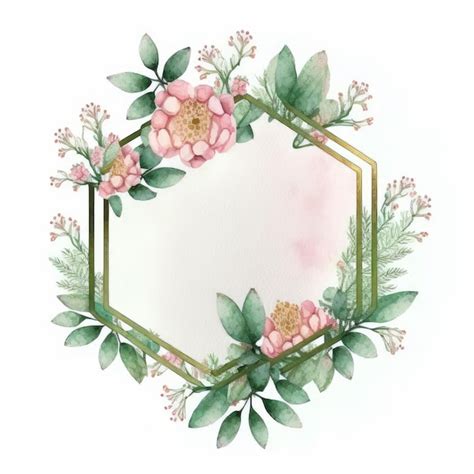 Premium Photo Hexagon Frame Of Blue Flower And Green Leaves With