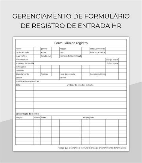 Planilhas Gerenciamento De Formulário De Registro De Entrada Hr Excel e