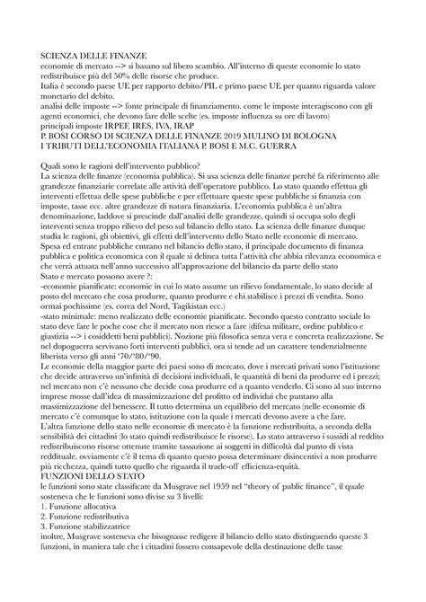 Appunti Di Scienze Delle Finanze Scienza Delle Finanze Economie Di