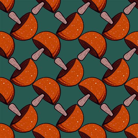 Red Mushroom Seamless Pattern On Dark Background Vector Art