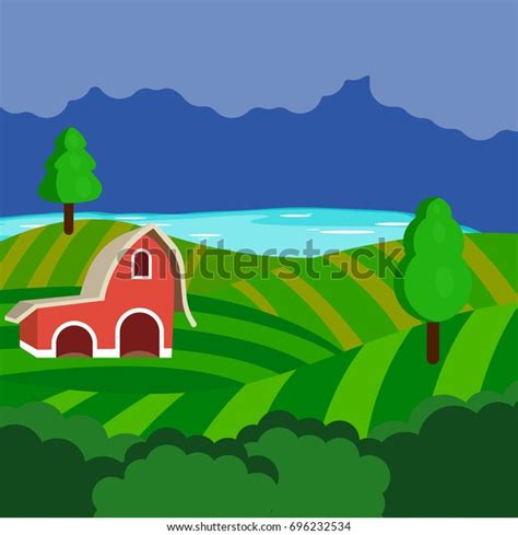 Cartoon Agriculture Farm Landscape Vector Illustration Stock Vector (Royalty Free) 696232534 ...