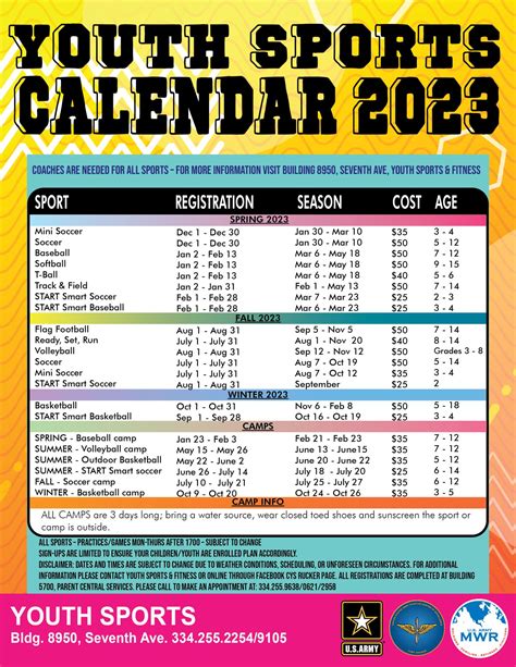 Youth Sports Calendar Ft Novosel Us Army Mwr