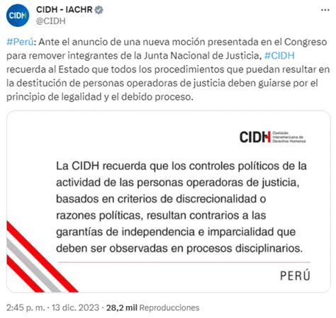 CIDH sobre remoción en JNJ impulsada por el Congreso Deben guiarse