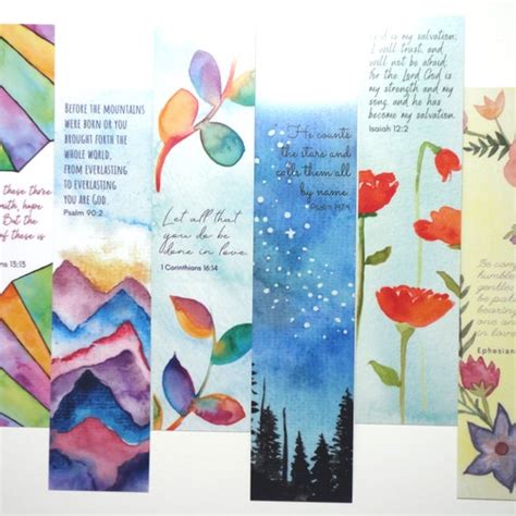 Watercolored Bible Verse Bookmarks Set Of 5 Christian Gift Etsy