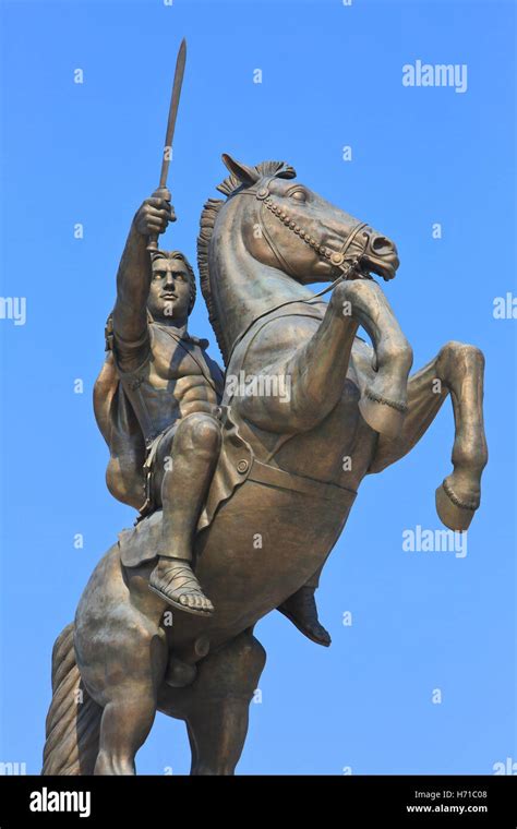 Statue of Alexander The Great (Warrior on a Horse statue) at Macedonia Square in Skopje ...