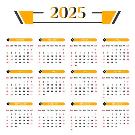 Kalender Tahunan Hitam Dan Kuning 2025 Dengan Gaya Geometris Vektor