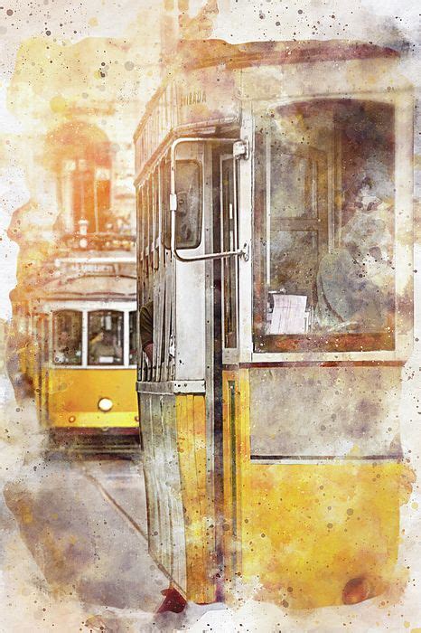 Yellow Trams Of Lisbon Portugal Watercolor By Carol Japp Watercolor