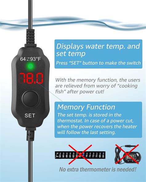 Fumak W Adjustable Aquarium Heater Super Short Submersible Fish Tank