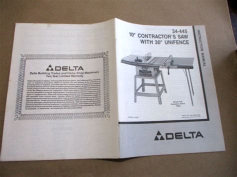 Manual Wparts From Delta 10 Contractors Table Saw Model 34 445 W30