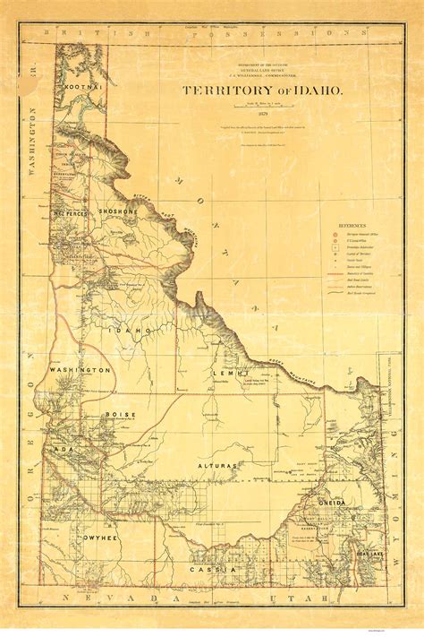 Idaho Department Of The Interior 1879 Old State Map Reprint Old Maps