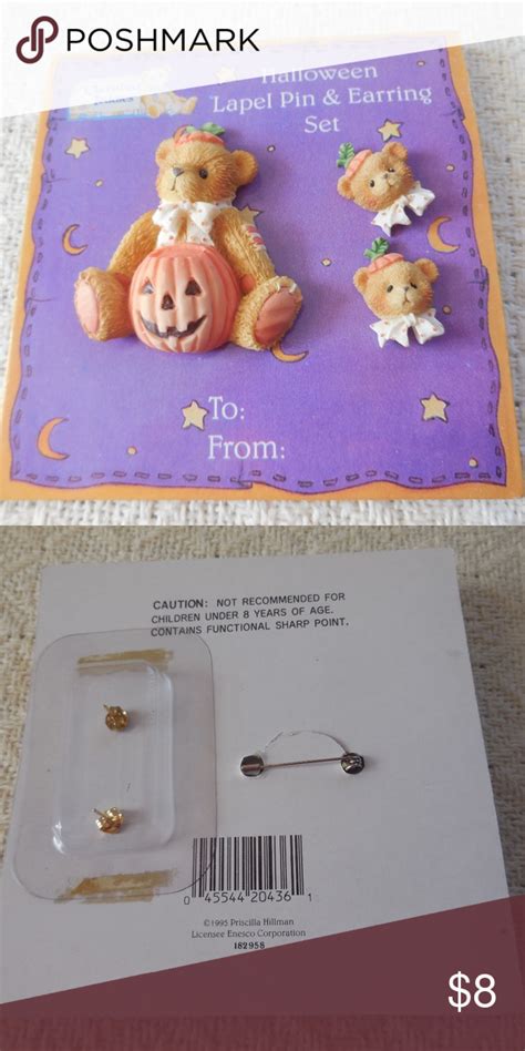 1995 Cherished Teddies Halloween Pin and Earrings | Halloween pins, Teddy, Halloween