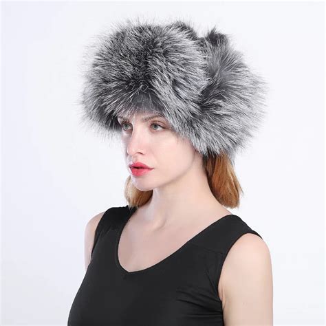 Women S Genuine Fox Fur Trapper Hat With Pom Poms Winter Ear Flaps