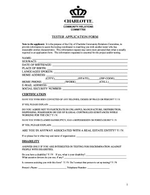 Fillable Online Charmeck Tester Bapplication Formb Charmeckorg