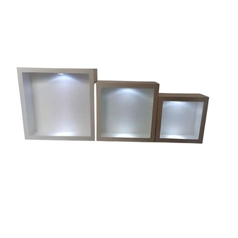 Trio Nicho Quadrado Branco Mdf Com Led Quarto Bebê Brinde