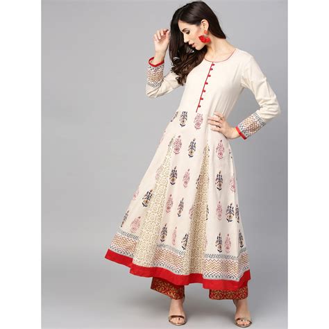 Jual Tulsattva Kurti Off White Block Size L XL XXL Anarkali India