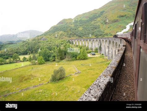 Steam Train Running Between Fort William And Mallaig Over The Famous