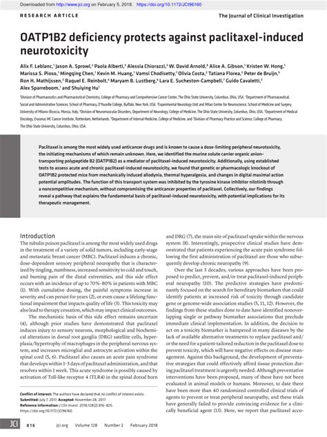 PDF OATP1B2 Deficiency Protects Against Paclitaxel Induced Neurotoxicity