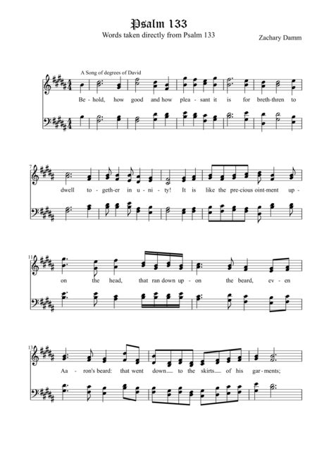 Psalm 133 By Zachary Damm Sheet Music For Satb Choir At Sheet Music Direct