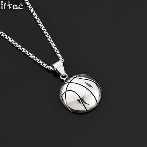 Silver Tone Hip Hop Basketball Pendant Necklace Stainless Steel Chain State Fan Necklace Women ...