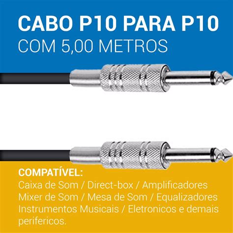 Cabos P10 Para Guitarra - Kit 8 Cabos P10 Guitarra Cabo Caixa De Som 5 Mt Frete Grátis | Mercado ...