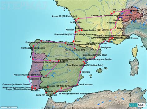 StepMap F Spanien Portugal Landkarte für Südwesteuropa