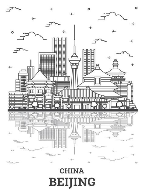 Outline Beijing China City Skyline with Modern Buildings and ...