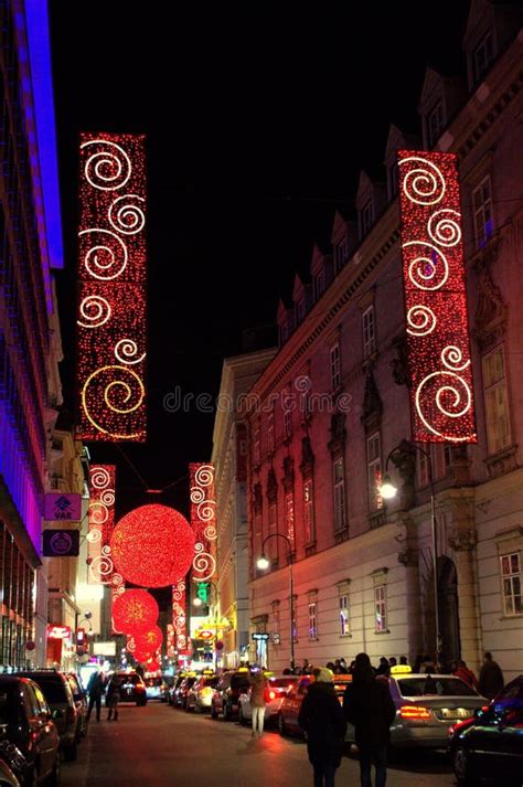 Vienna street at night editorial stock photo. Image of lighted - 49549988