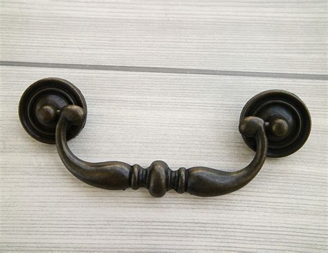 4 25 Antique Bronze Handle Drop Bail Drawer Pull Kitchen Etsy