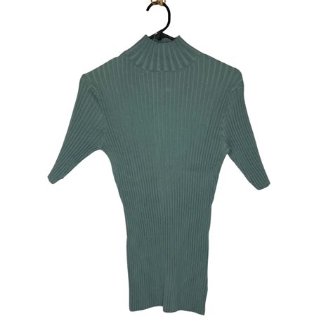 Capture Womens Size S Short Sleeve Rib Knit Turtleneck Top Sage Green