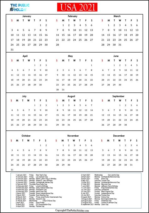 US Holidays 2021 Calendar [Public, National, Federal, Bank]