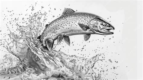 Realistic Intricate Drawing Of The Rainbow Trout Jumping Out Vector