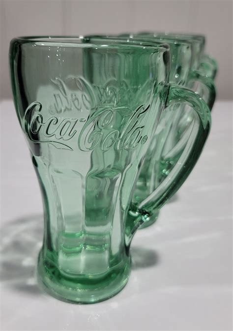 Vintage Libbey Coca Cola Green Glass Mugs Vtg Set Of Heavy Water