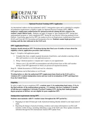 Fillable Online Optional Practical Training OPT For F 1