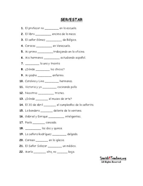 Ser And Estar Worksheets Answers