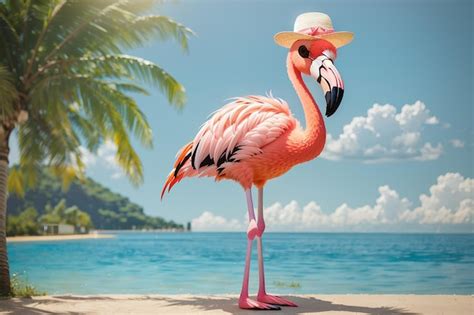 Premium Photo A Cheerful Flamingo Wearing Sunglasses Stands On One