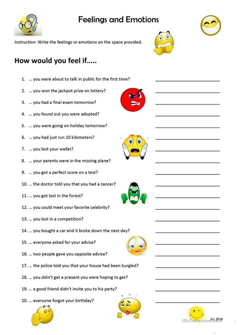 Recognizing Emotions Worksheet Adults