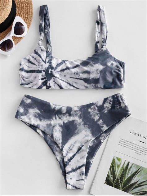 55 OFF 2020 ZAFUL Tie Dye High Leg Scoop Neck Bikini Swimsuit In