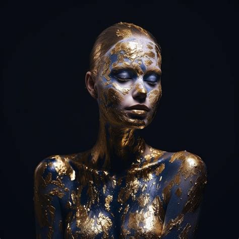 Premium Ai Image A Woman With Gold Paint On Her Face Is Covered In