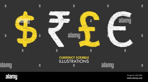 Scribble Chalk Style Rupee Dollar Pound Euro Currency Sign Vector