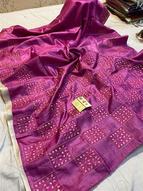 Wedding Wear Embroidered Tussar Pure Silk Saree 6 3 M With Blouse