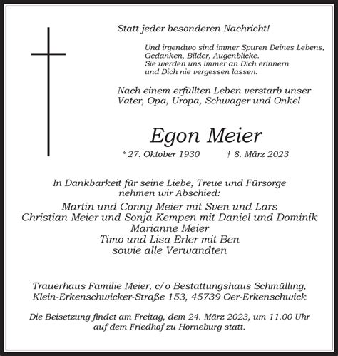 Traueranzeigen Von Egon Meier Sich Erinnern De