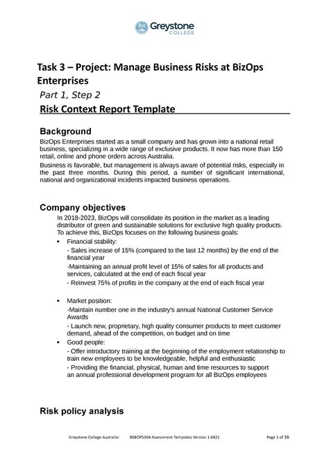 Bsbops Assessment Templates Task Greystone College Australia